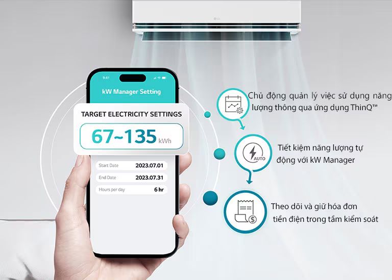 Tính năng kW Manager có trên LG ThinQ sẽ giúp bạn chủ động tiết kiệm năng lượng