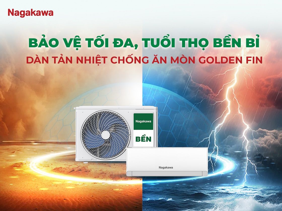 Điều hòa Nagakawa NIS-C12R2U51 sử dụng dàn tản nhiệt có chất liệu làm bằng đồng phủ lớp Golden Fin