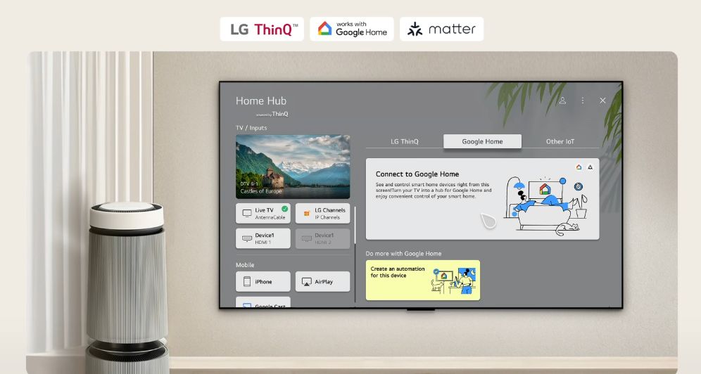 Nền tảng Home Hub có trên chiếc tivi thông minh này sẽ giúp bạn quản lý đồng bộ nhiều thiết bị