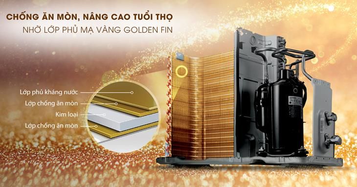 Dàn tản nhiệt bằng đồng với cánh tản nhiệt được phủ lớp Gold Fin