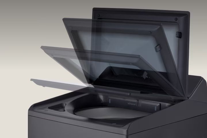 hần nắp máy làm bằng kính cường trong suốt, bền bỉ, dễ dàng vệ sinh